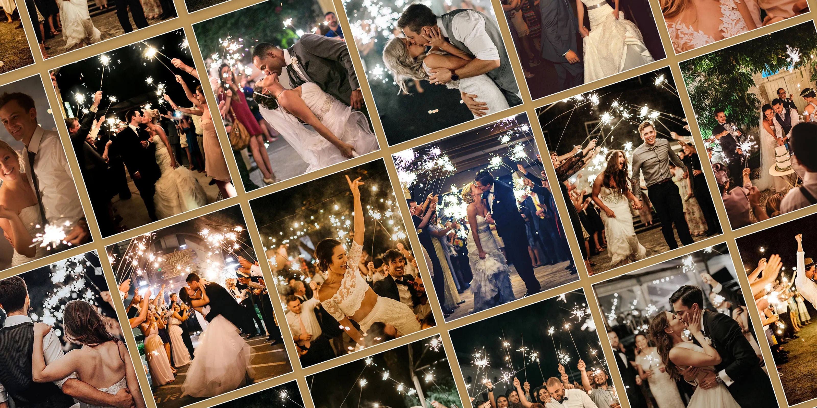 Collage of Newlyweds having a sparkler send off at wedding
